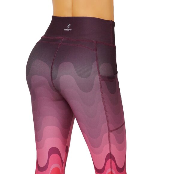 Ombre Pink Wavy leggings deep pockets capri high waist compression - Picture 5 of 6